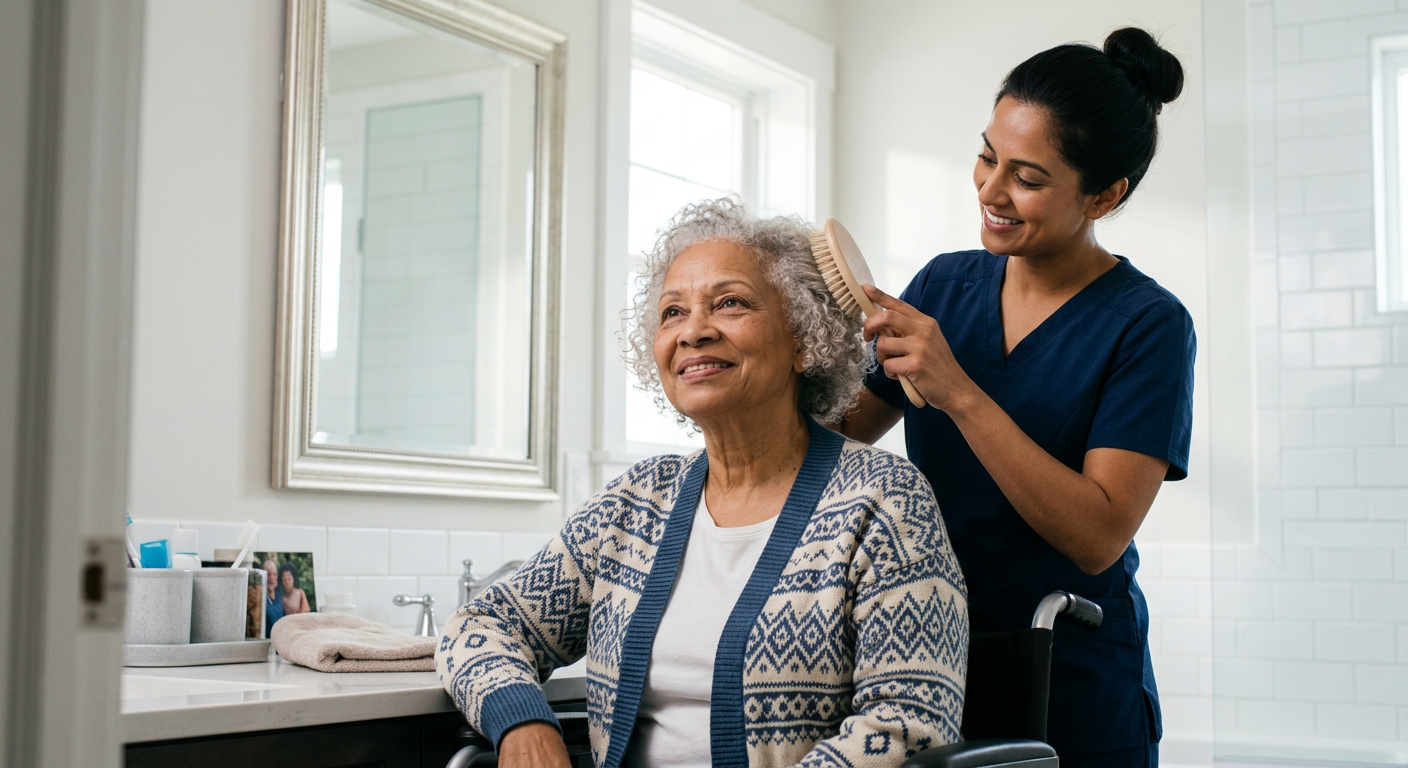 Caregiver assisting senior with mobility