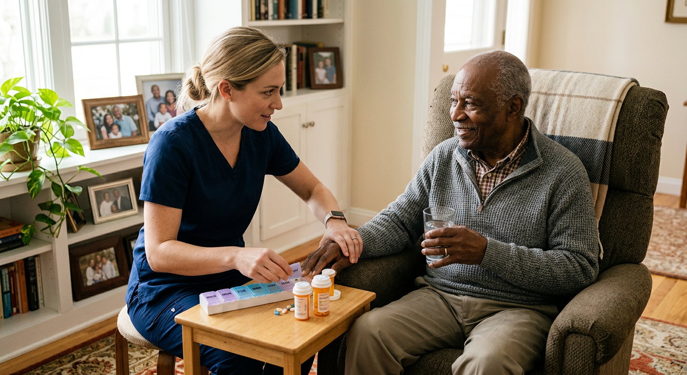 Caregiver helping senior with personal grooming